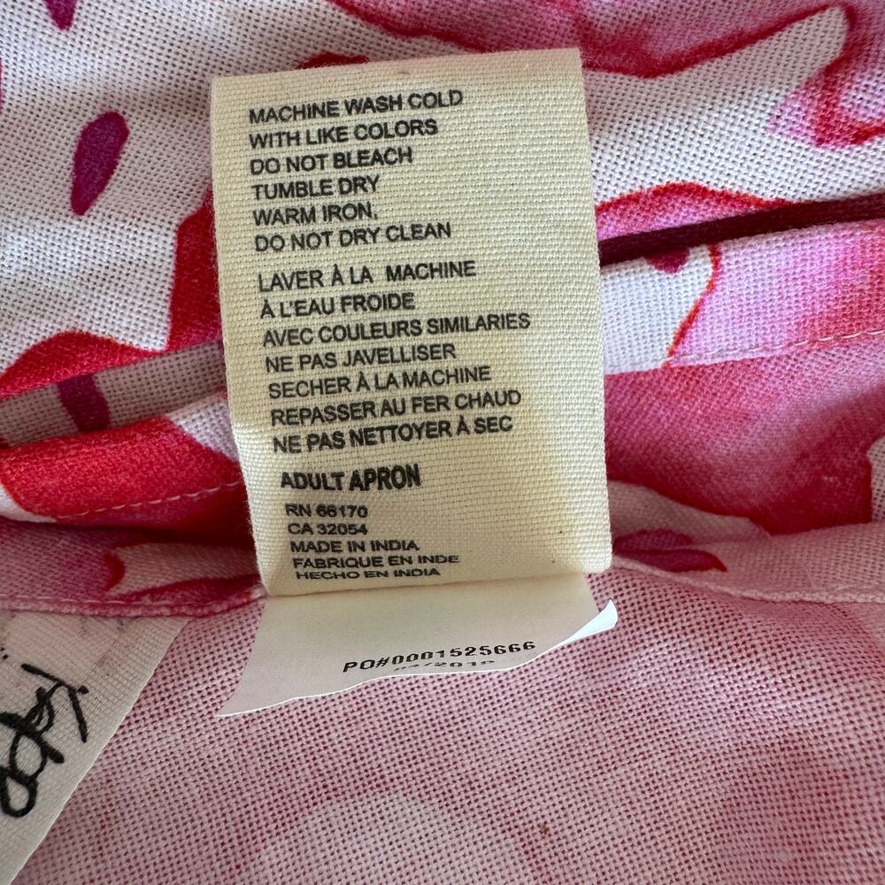 ANTHROPOLOGIE Apron Pink Flamingo Print 100% Cotton Tassels - Picture 10 of 11